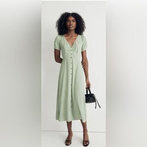 Madewell Leedra Button-Front Midi Dress Gatehouse Green Size 10 Cottagecore